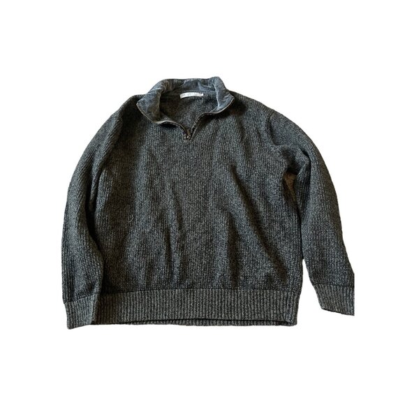Men's Vintage Pullover Patchy Collared Gray 90s‎ Zip Up Pullover Sweater Size 14 - Picture 1 of 6